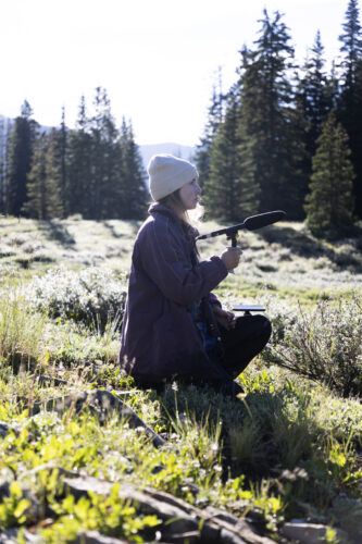 Emma Reinhardt records birdsong in the field