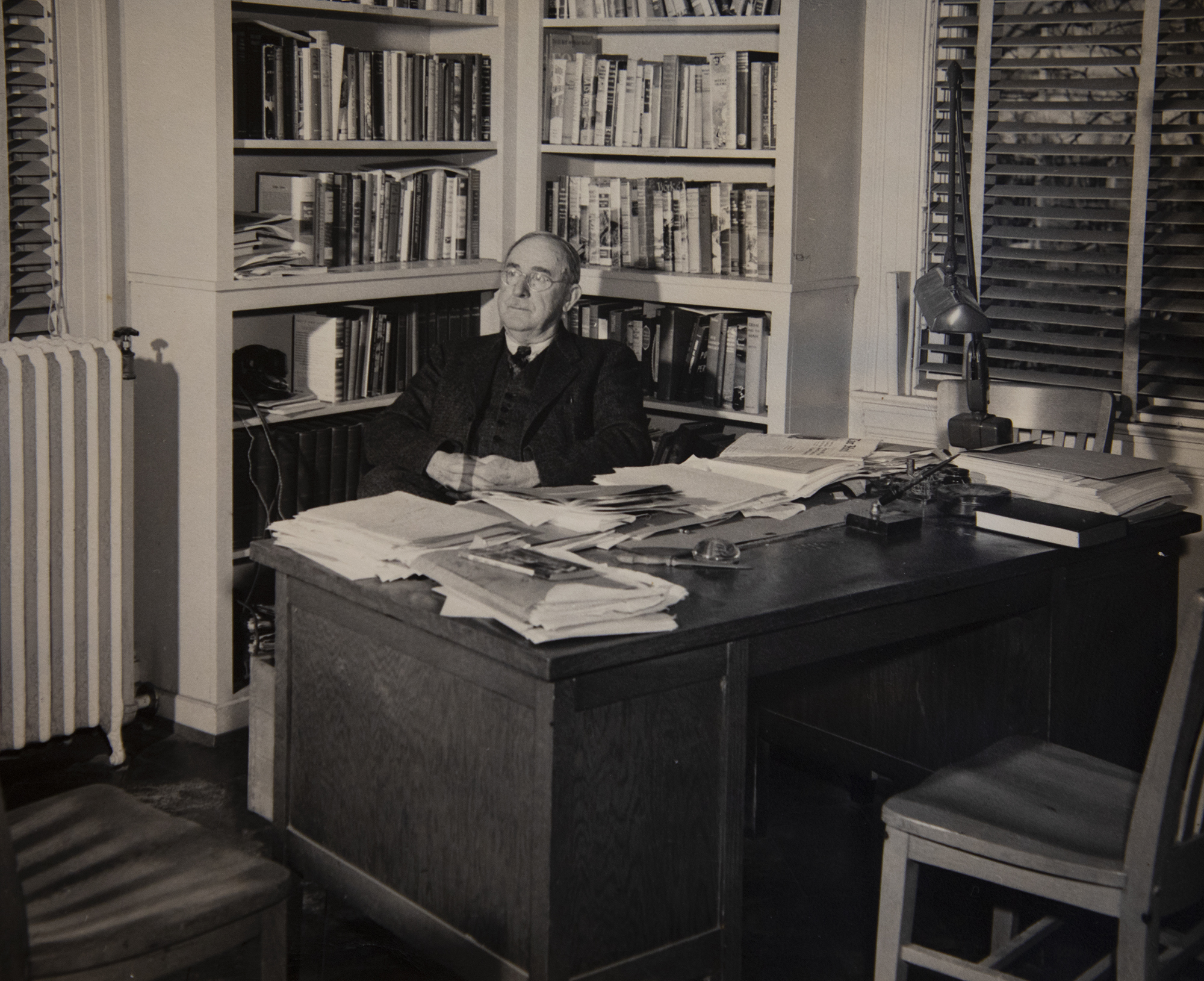 Howard Odum sits in his office in the UNC Alumni Building