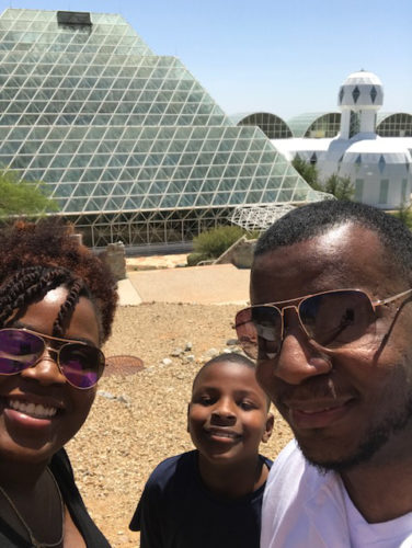 Holloman with her brother and nephew at Biosphere 2, a science research facility located in Oracle, Arizona.