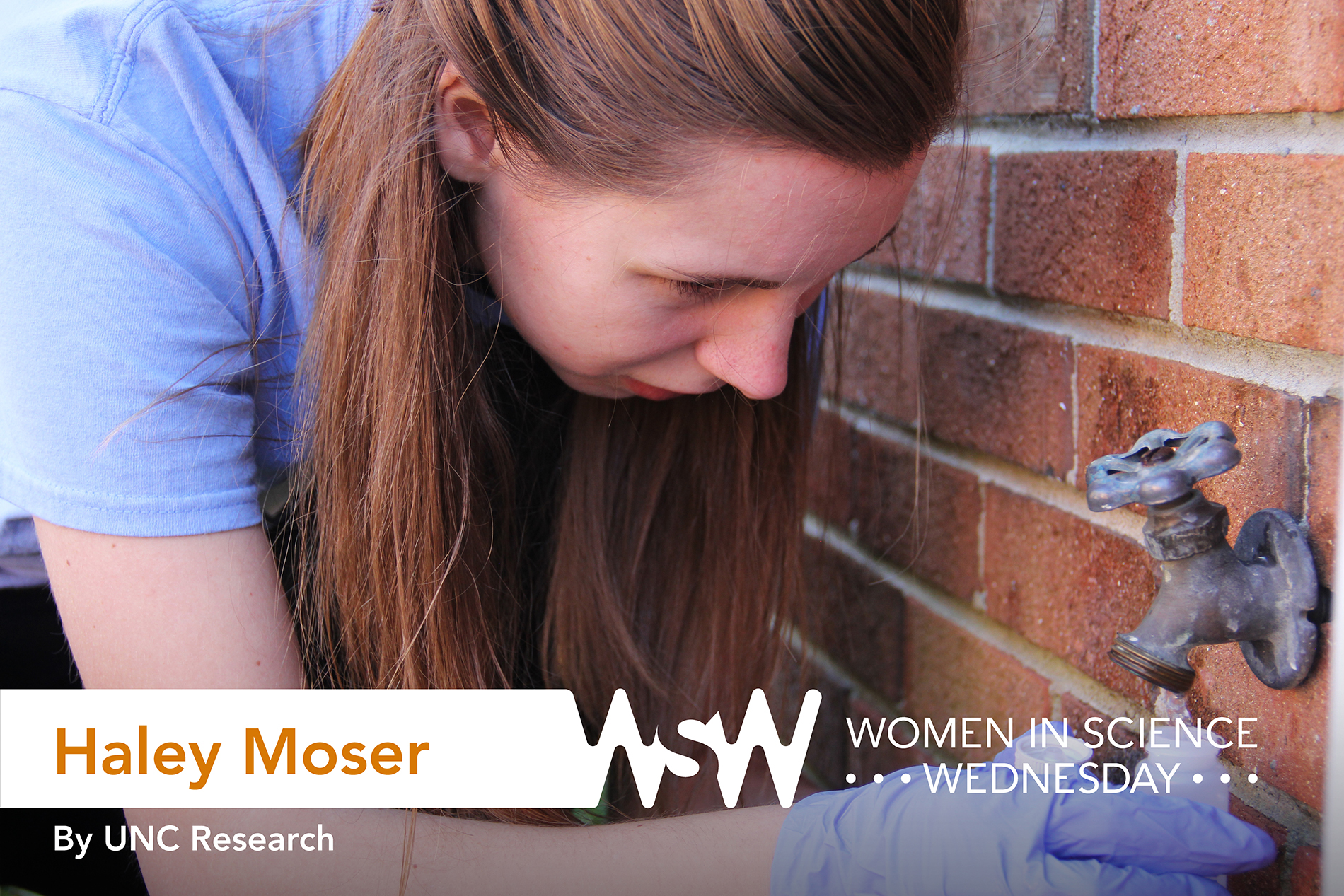 a young girl (Haley Moser) collects a water sample from an outdoor hose faucet attached to a brick wall