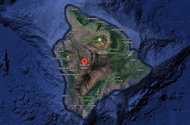 a Google Maps satellite view of Hawaii Island