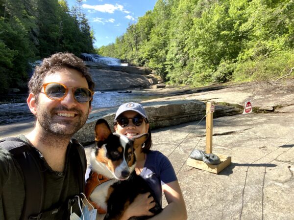 Luca Maini, his wife, and his dog in Asheville