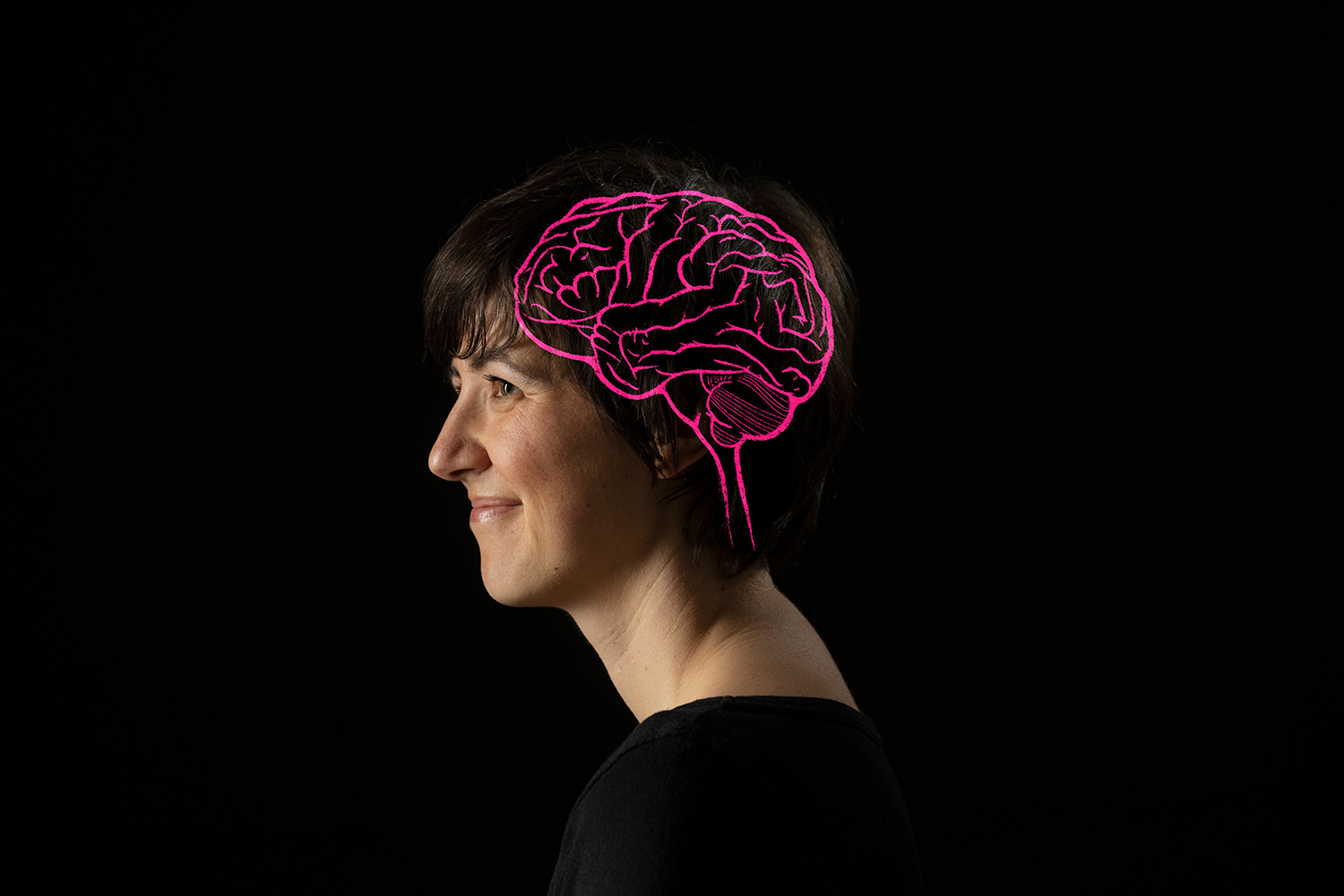 Keely Muscatell with an illustration of a brain