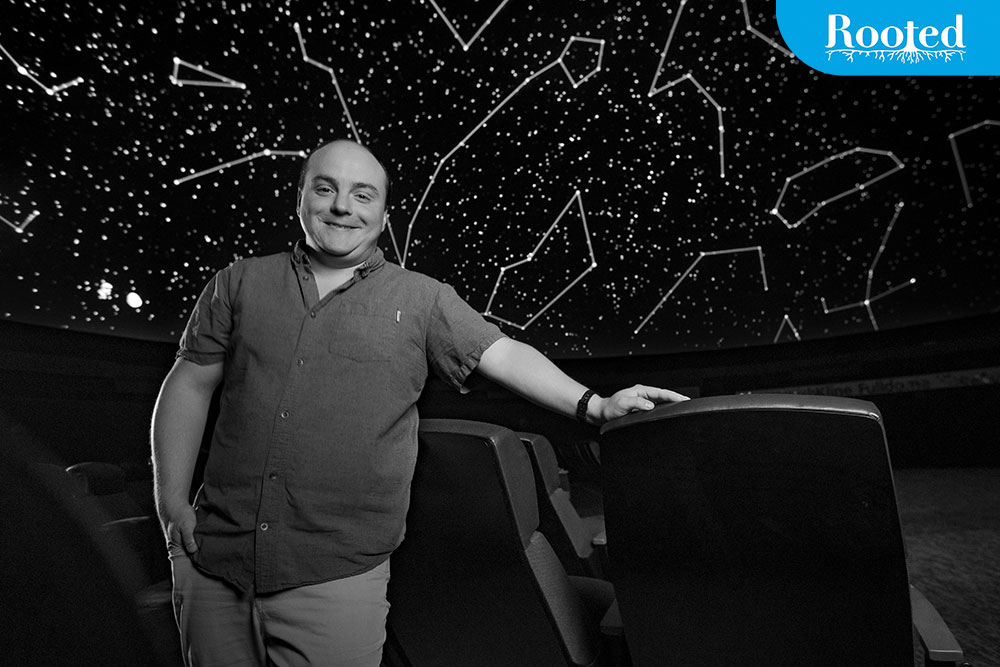 Portrait of Nick Eakes in the Morehead Planetarium dome.