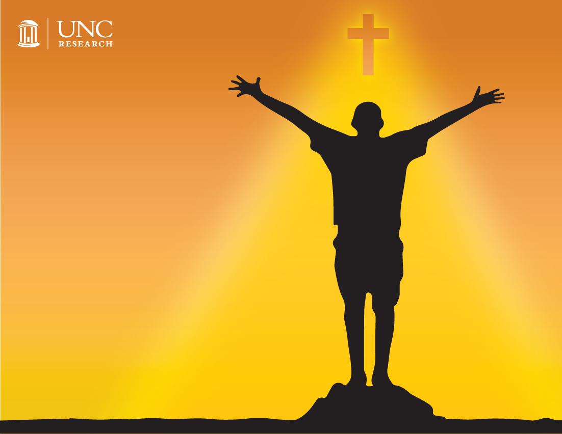 silhouette of someone with their hands outstretched to a glowing cross