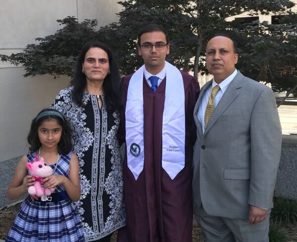Nihar Vaidya with his mother, father, and sister