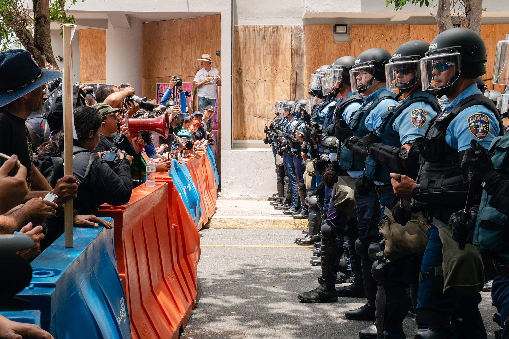 protesters standoff against police in Puerto Rico