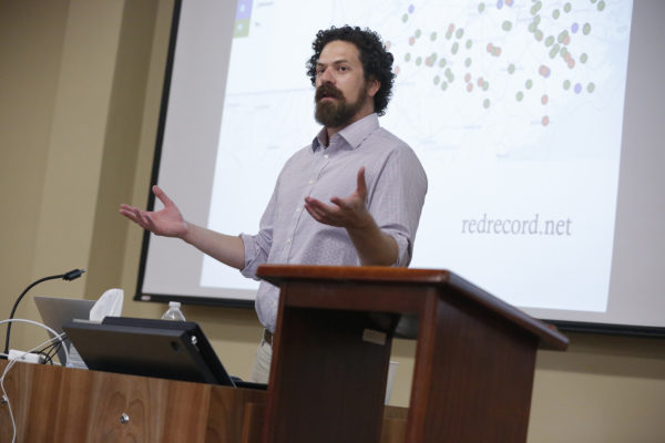 Seth Kotch talks to teachers about lynching during the Southern Oral History Program and Carolina K-12 fellows workshop at UNC.