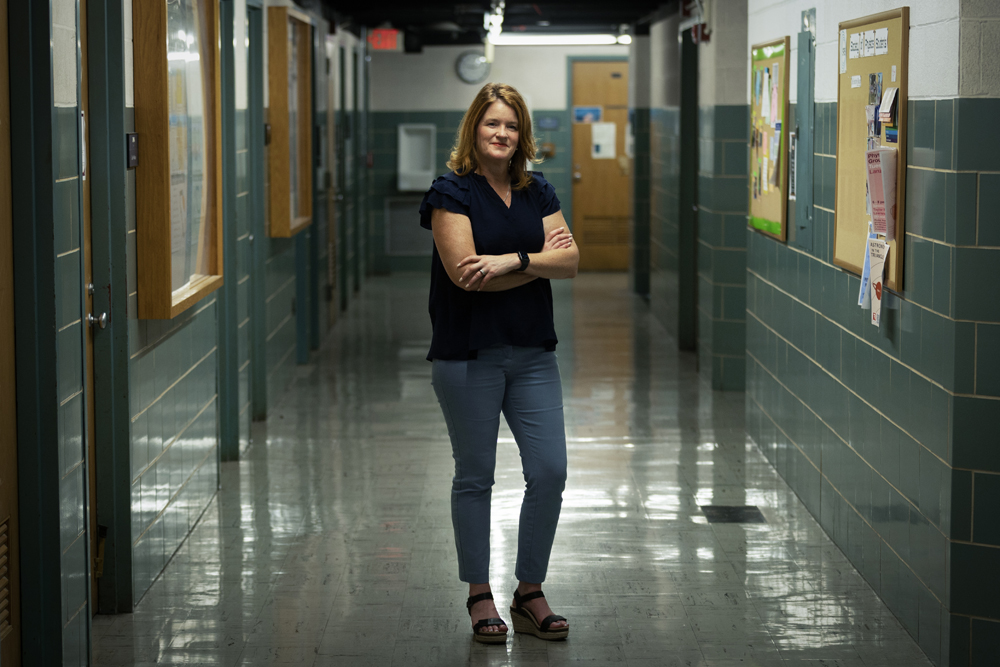 Dorothy Espelage in a school hallway