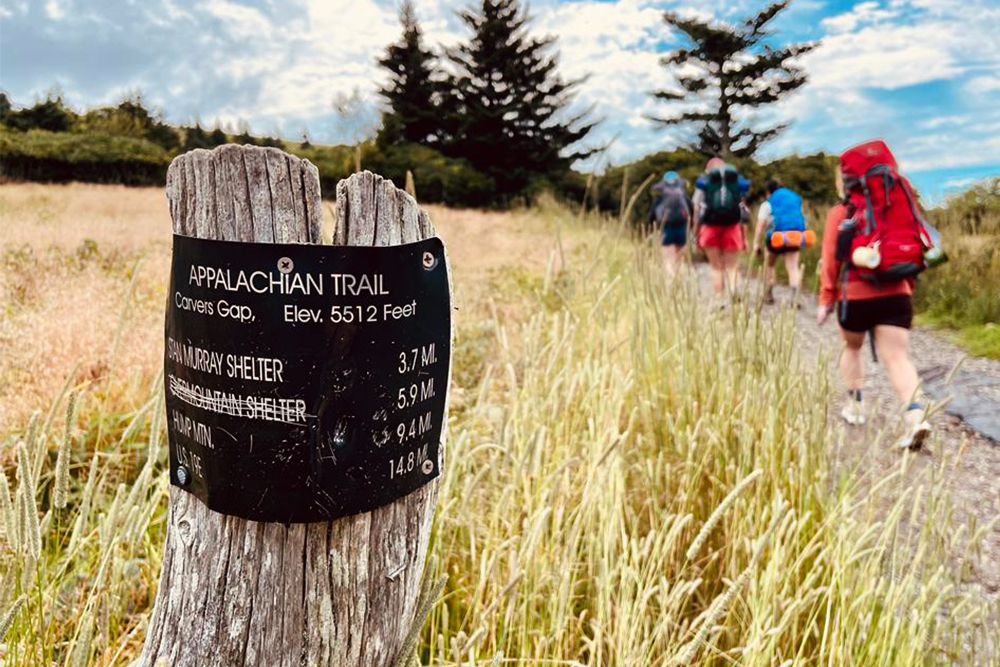 a sign at Carvers Gap marking the Appalachian Trail