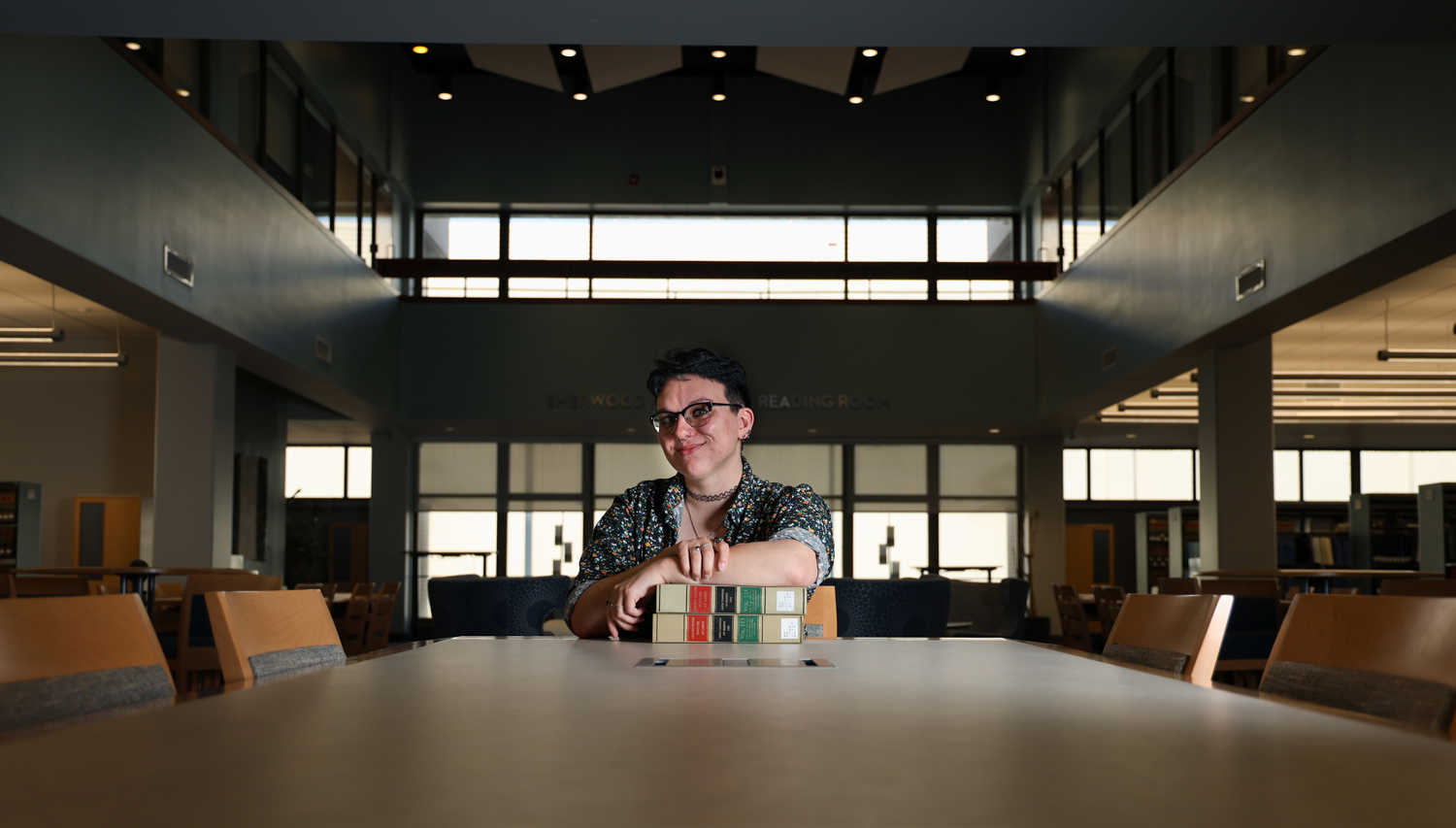 Jordan April at UNC's law library