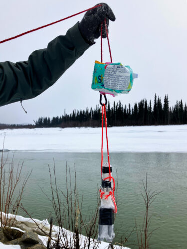 a close-up of the sensor, attached to a floatie