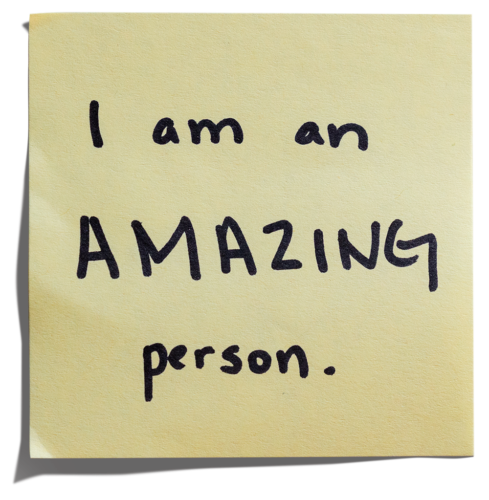 post-it that reads "I am an amazing person"