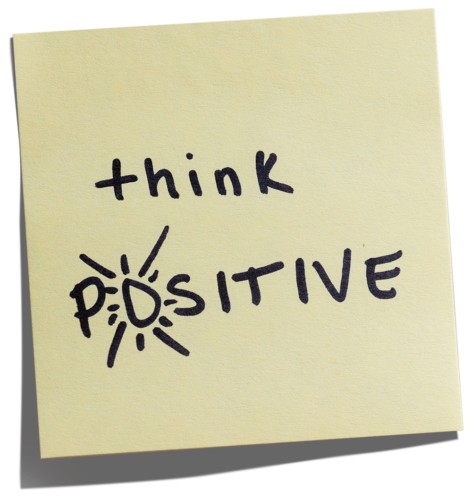 post-it that reads "think positive"