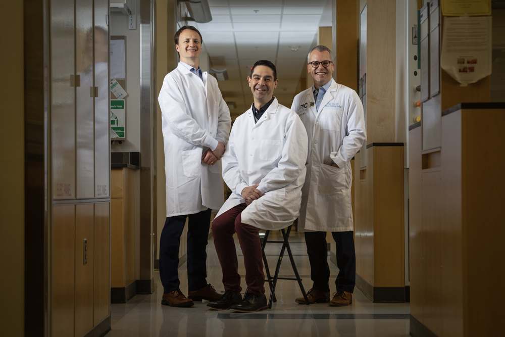 Andrew Satterlee, Shawn Hingtgen, and David Kram in the lab