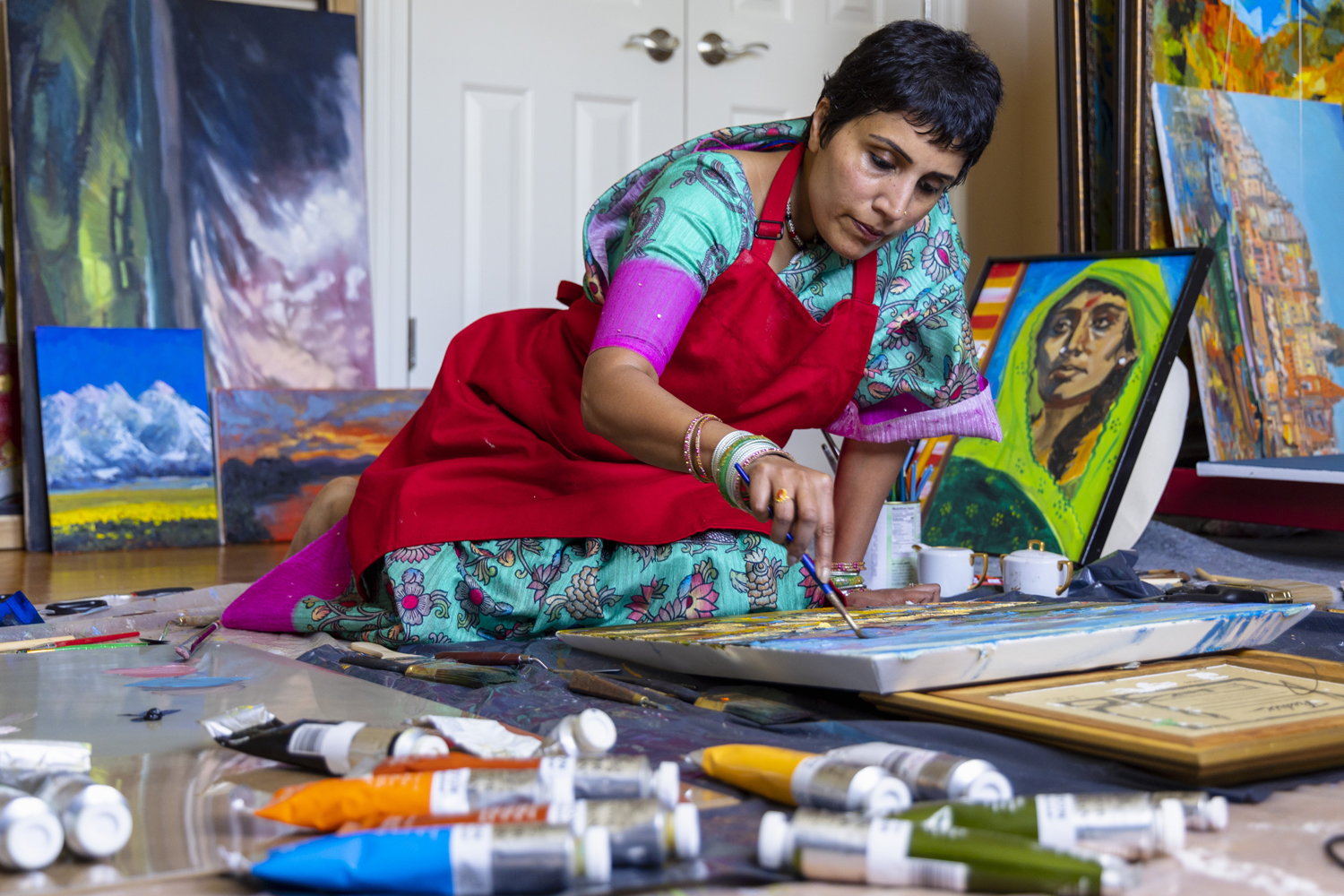 Sreedhari Desai paints in her home studio