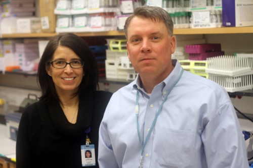 Picture of Paola Gehrig and William Zamboni together in the lab